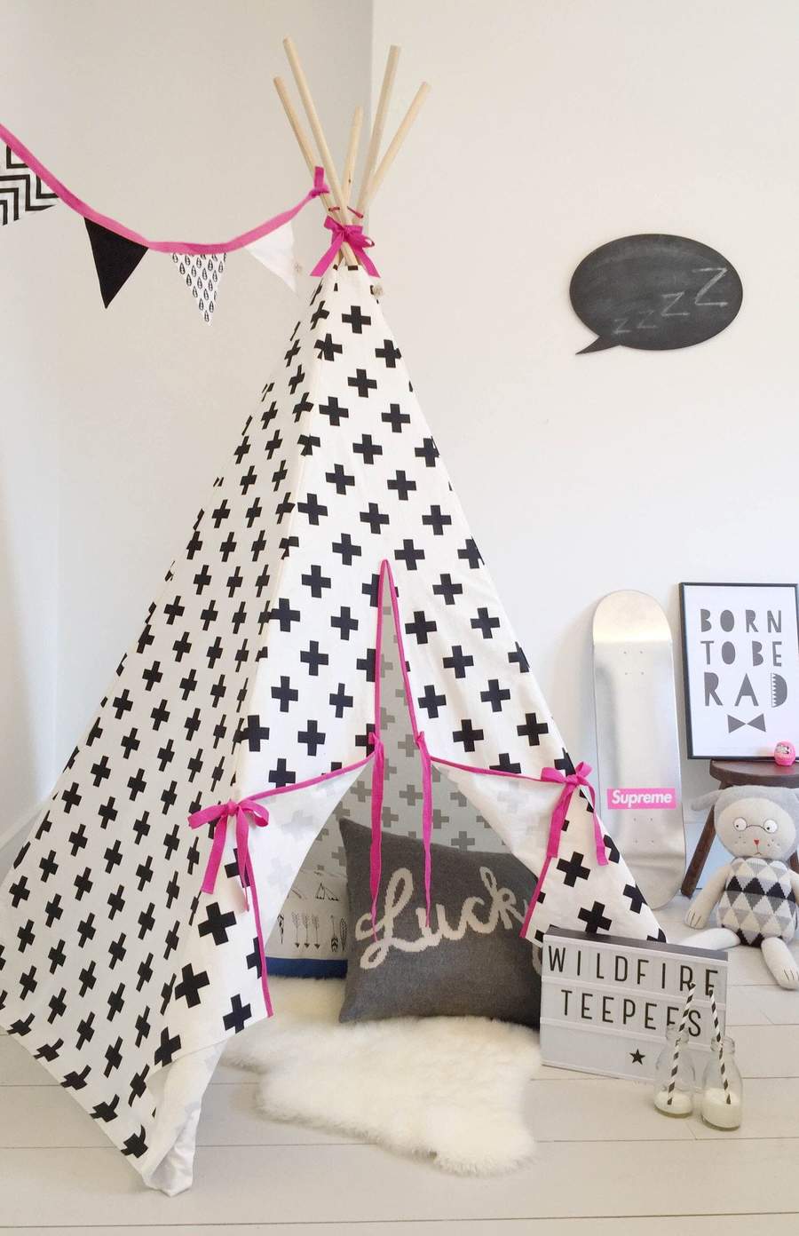 Wildfire Teepees - Cross Print Teepee with Pink Trim