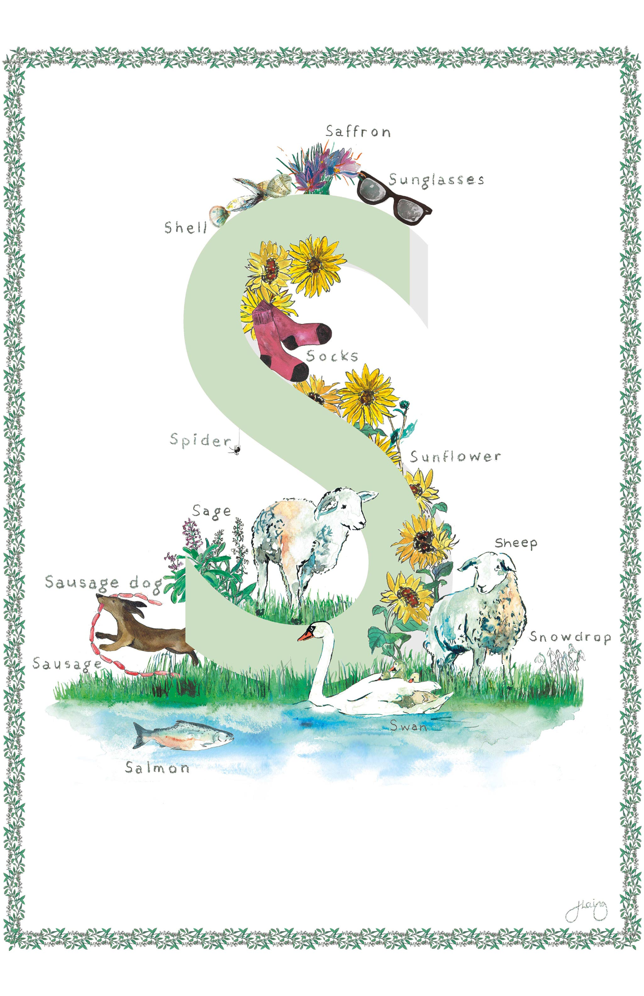 Jo Laing Alphabet Nursery Art Print 'S is For'