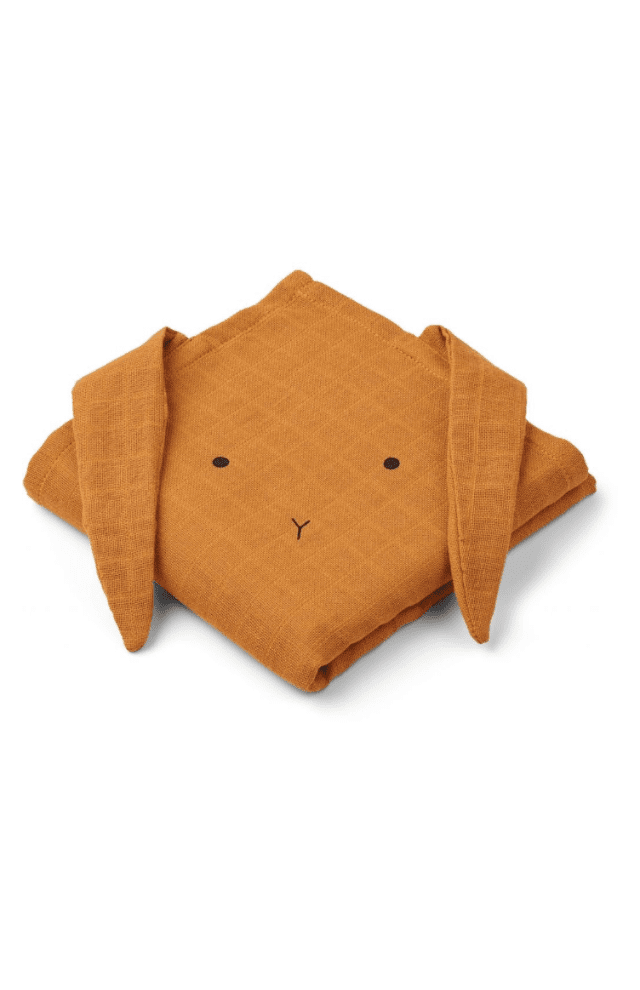 Liewood Hannah Muslin Cloth Rabbit Mustard - Pack of 2
