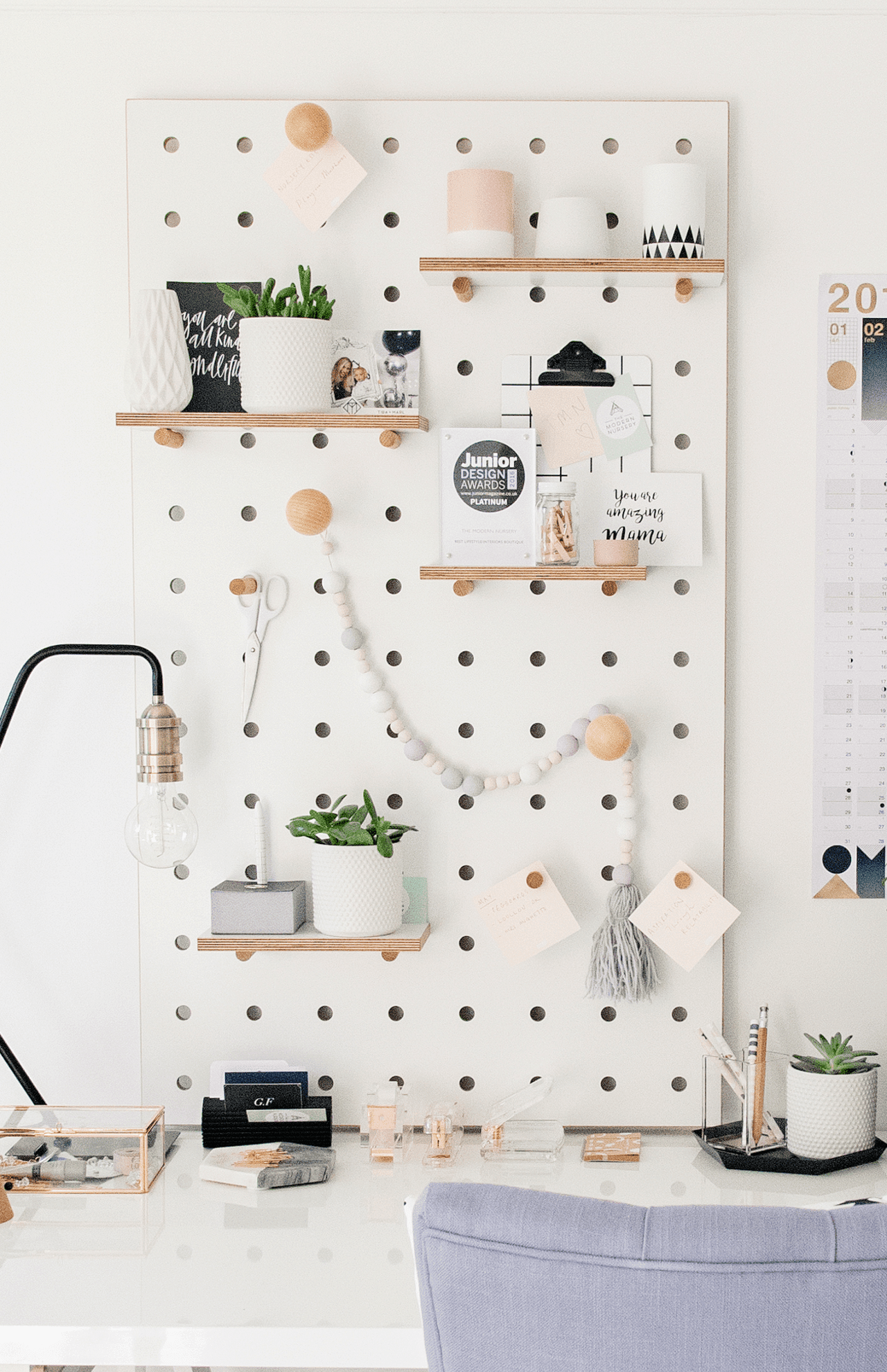Pegboard with Shelves and Pegs - White