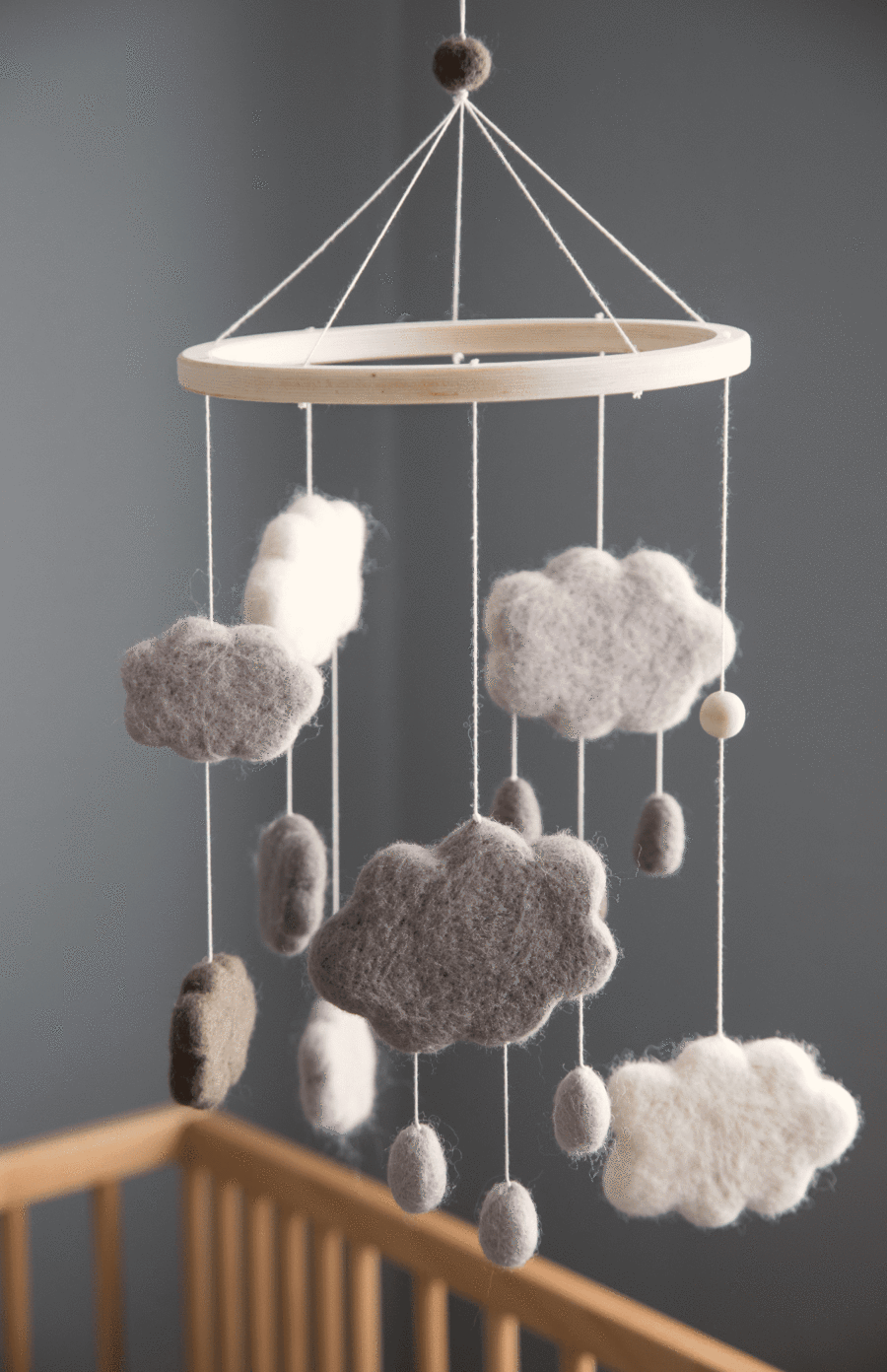 Sebra Felted Clouds Mobile - Warm Grey
