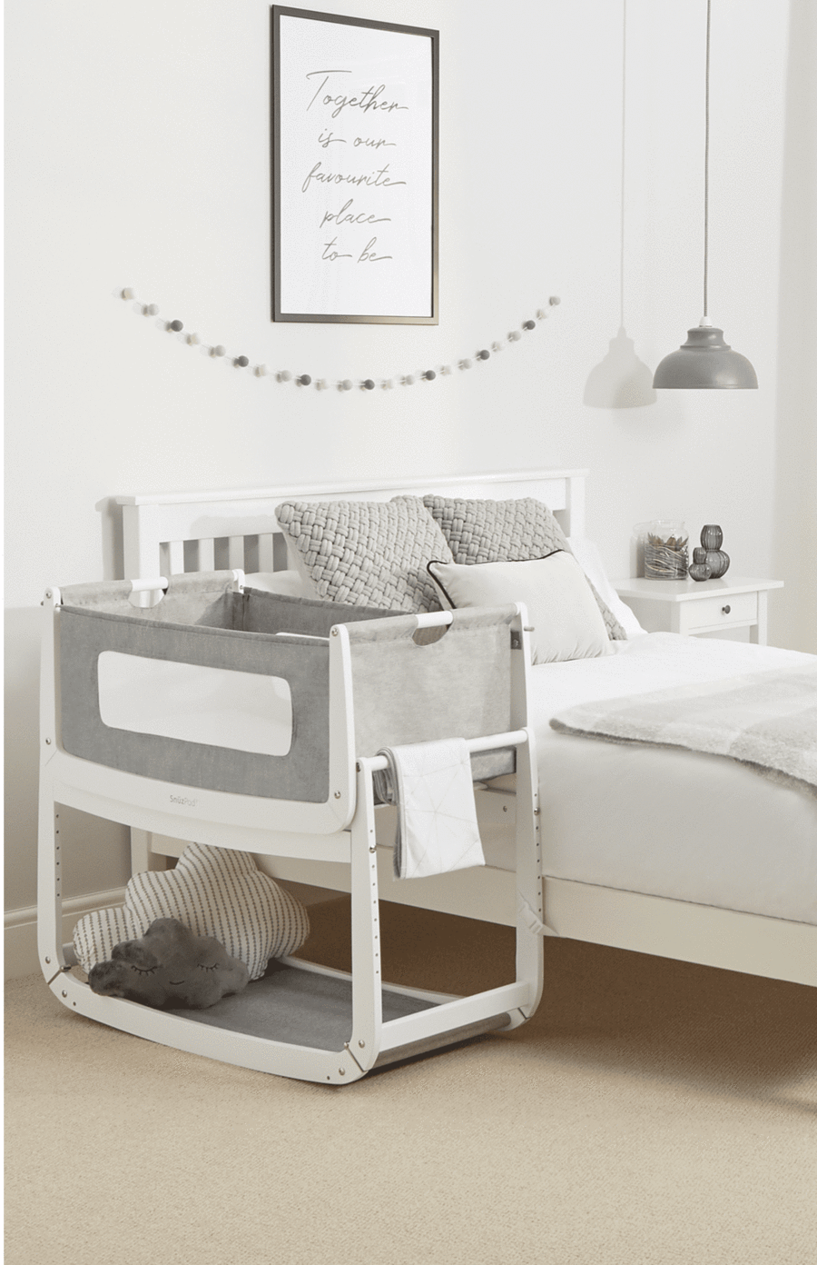 SnüzPod3 Bedside Crib 3 in 1 - Dusk Grey/White