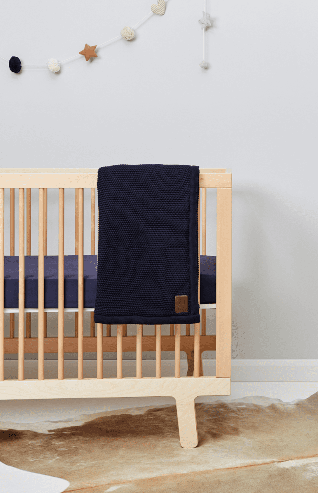 The Little Green Sheep Organic Knitted Fleece Baby Blanket - Midnight