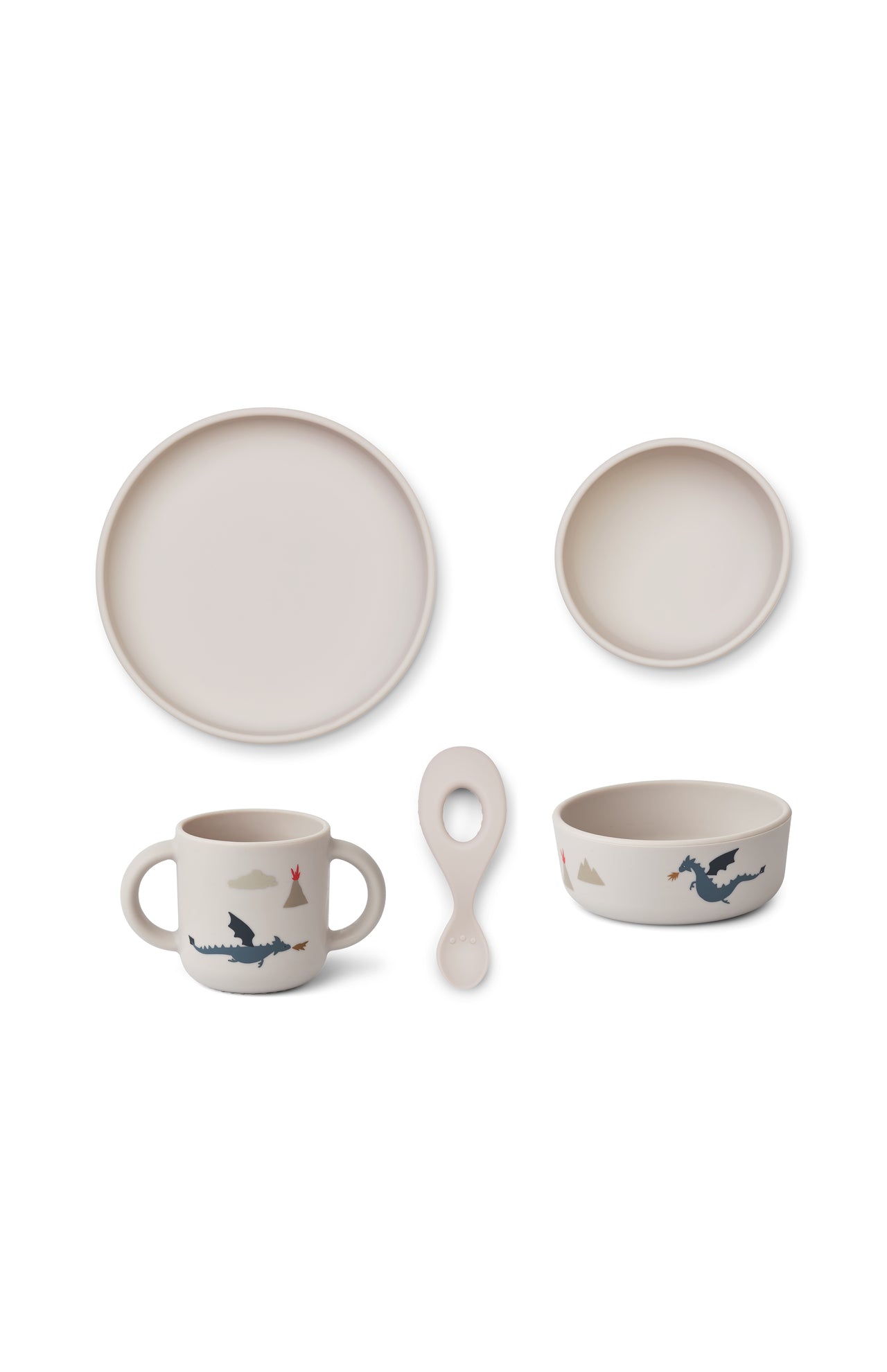 Liewood Baby Dinner Set (4 Piece) In Silicone - Vivi Little Dragon/Dark Sandy Mix