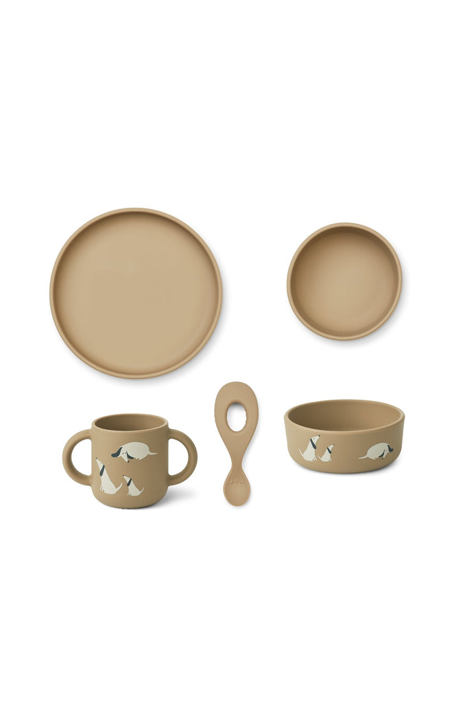 Liewood Baby Dinner Set (4 Piece) In Silicone - Dog/Oat Mix