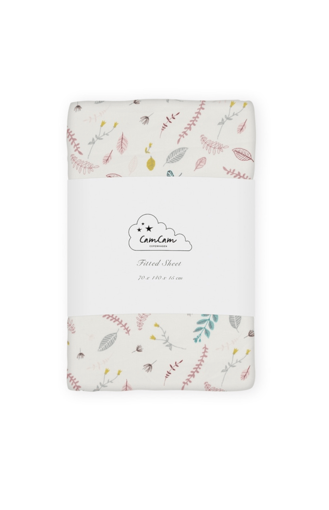 Cam Cam Copenhagen Cot Bed Fitted Sheet - Pressed Leaves Rose