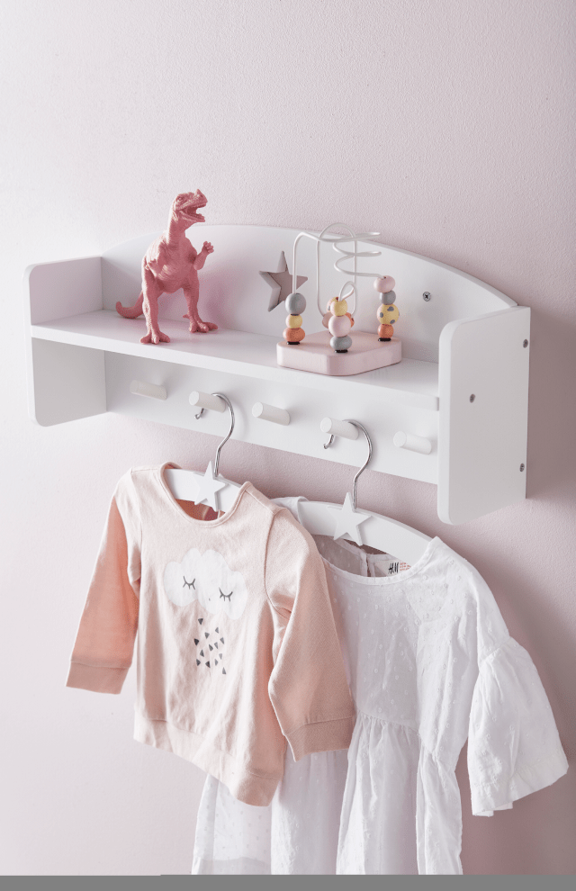 Kids Concept Wall Shelf With Hooks - White