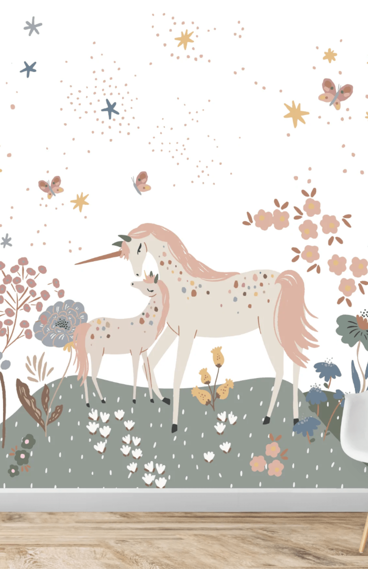 Munks and Me unicorn meadow wallpaper mural
