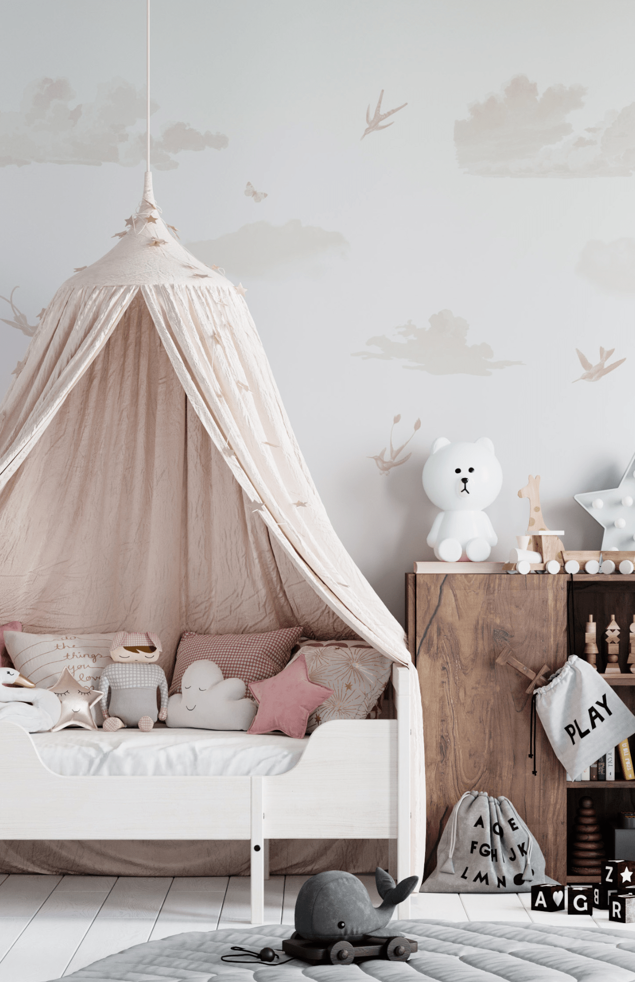 Munks + Me X Olivia Bowen Wallpaper - Clouds & Butterflies
