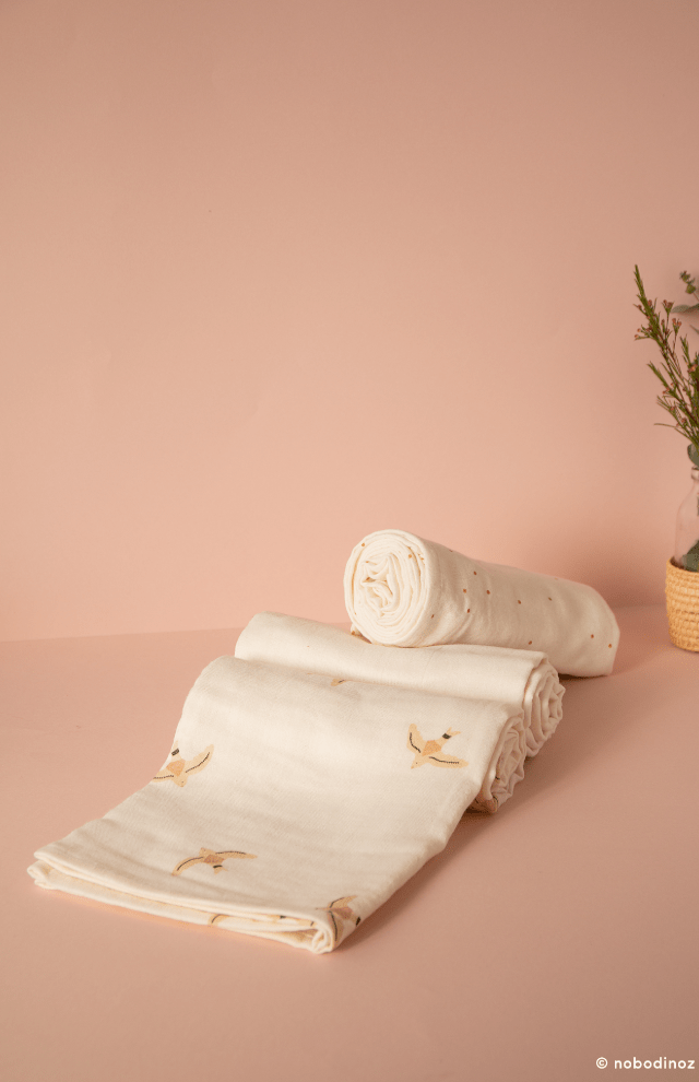 Nobodinoz Butterfly Muslin Swaddle Pack of 2 - Haiku Birds
