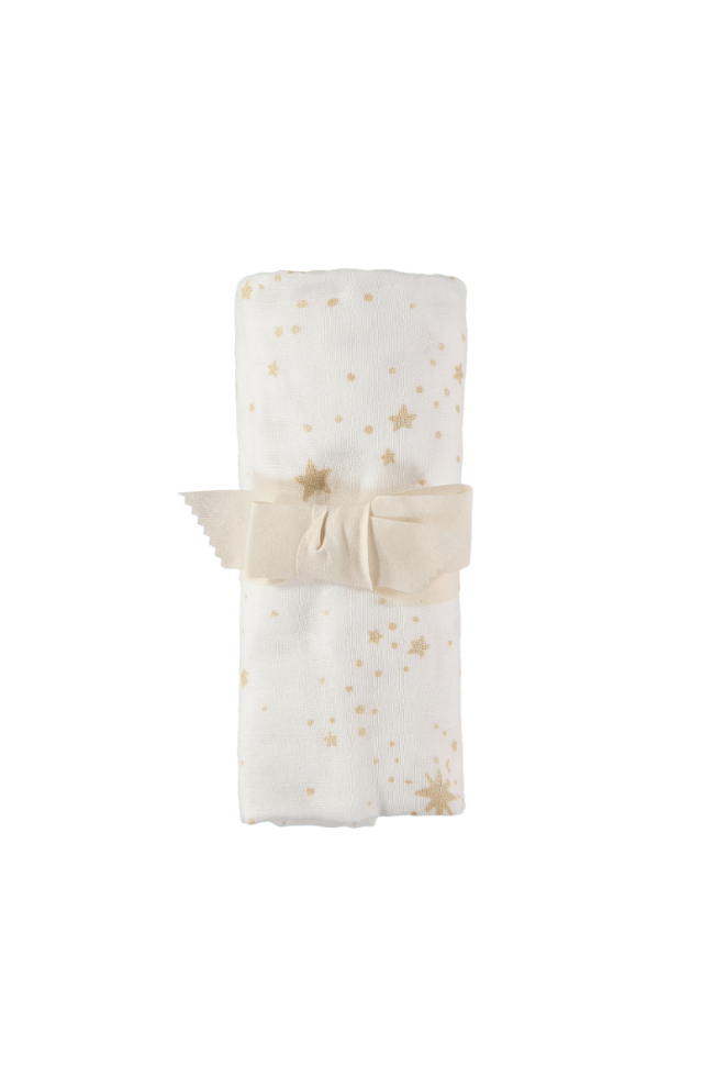 Nobodinoz Melody Fitted Crib Sheet - Gold Stella/White
