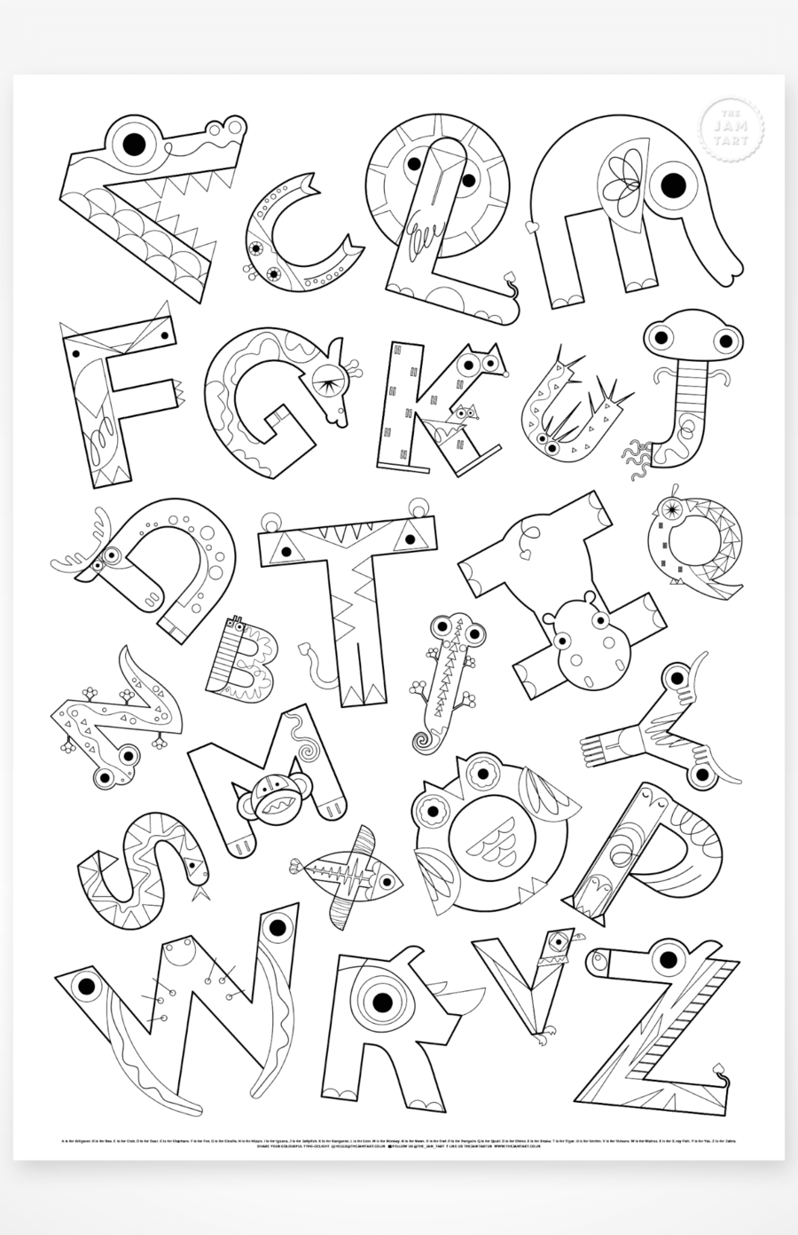 The Jam Tart Alphabet Colouring Poster